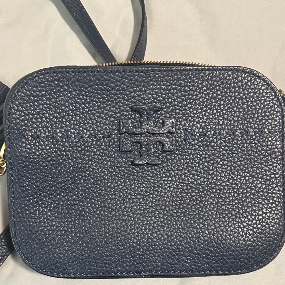 Tory Burch Pebbled Leather Crossbody Bag in Dark Blue